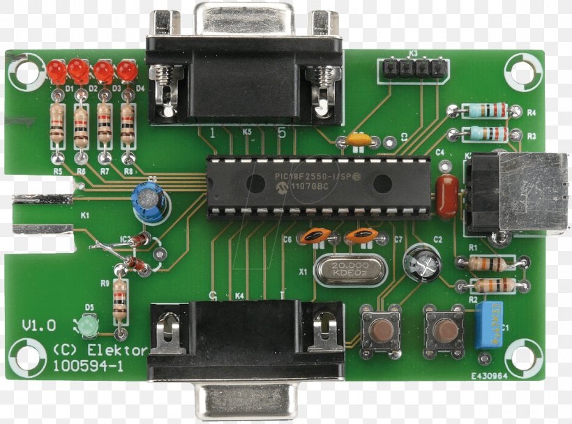 Microcontroller Printed Circuit Boards Electronics Electric Potential Difference Elektor, PNG, 1177x873px, Microcontroller, Adapter, Capacitor, Circuit Component, Circuit Prototyping Download Free