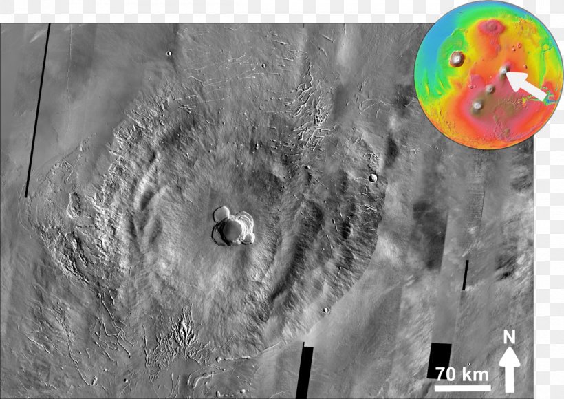 Ascraeus Mons Tharsis Shield Volcano Arsia Mons, PNG, 1200x849px, Tharsis, Black And White, Cyclone, Mariner 9, Mars Download Free