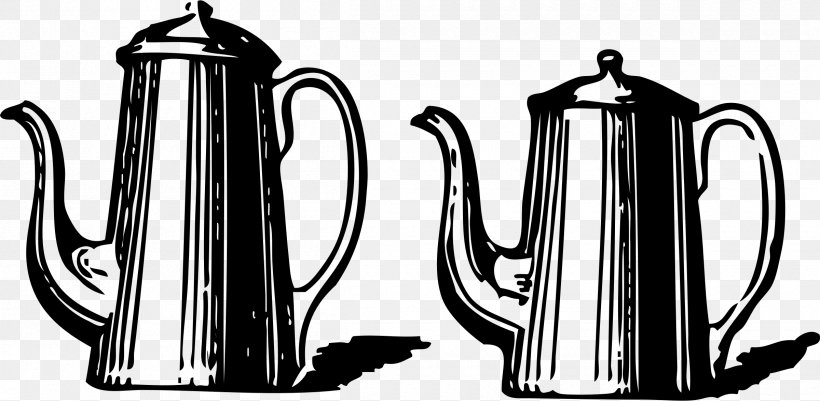 Coffeemaker Teapot Clip Art, PNG, 2400x1176px, Coffee, Arabica Coffee, Black And White, Brewed Coffee, Coffee Cup Download Free