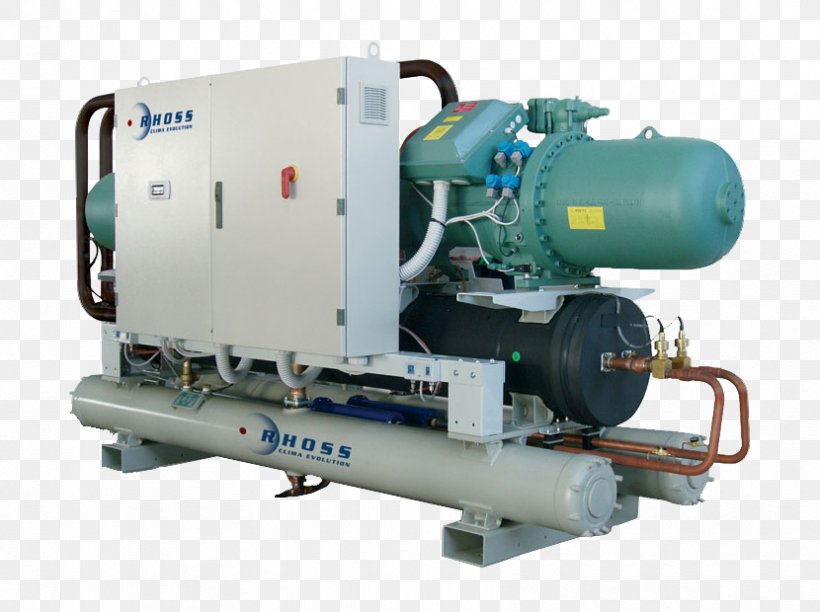 Water Chiller Evaporative Cooler Machine Refrigeration, PNG, 830x620px, Chiller, Air Handler, Carrier Corporation, Chilled Water, Compressor Download Free