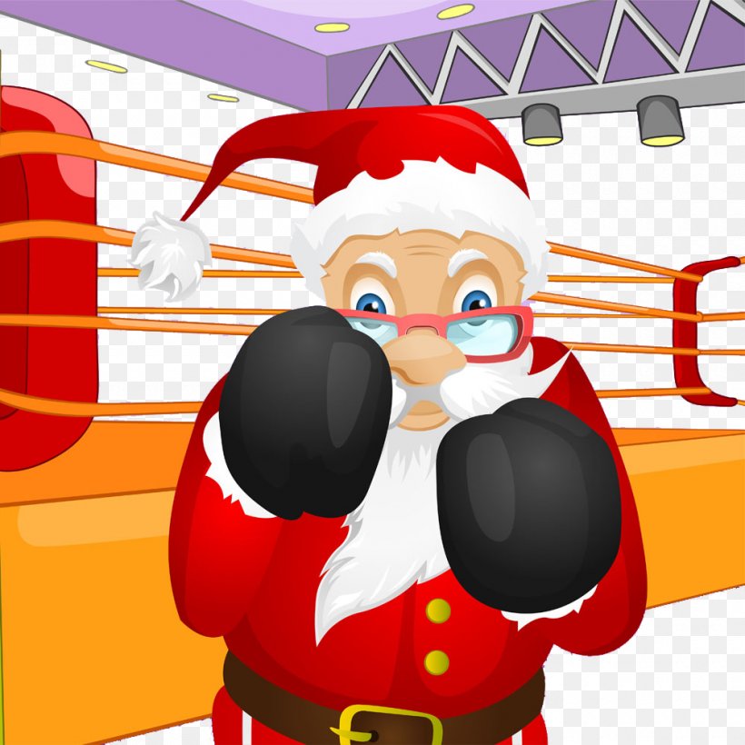Santa Claus Boxing Cartoon Illustration, PNG, 1000x1000px, Santa Claus, Art, Boxing, Boxing Glove, Boxing Ring Download Free