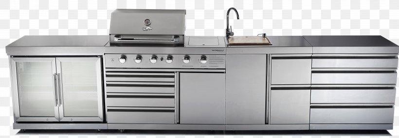 Barbecue Kitchen Home Appliance Cooking Ranges Refrigerator, PNG, 2950x1026px, Barbecue, Backyard, Cooking Ranges, Countertop, Drawer Download Free
