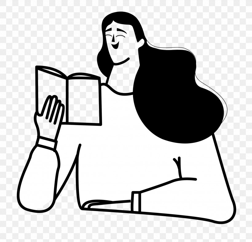 Reading Book, PNG, 2500x2407px, Reading Book, Black And White, Cartoon, Character, Human Body Download Free