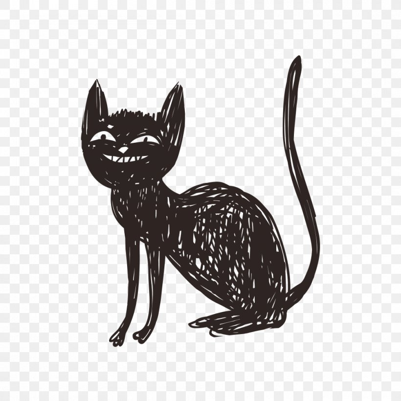 Cat Halloween Illustration, PNG, 1000x1000px, Cat, Black And White, Black Cat, Carnivoran, Cartoon Download Free