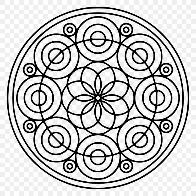 Mandala Coloring Book Circle Shape Sacred, PNG, 1000x1000px, Mandala, Area, Black And White, Child, Color Download Free