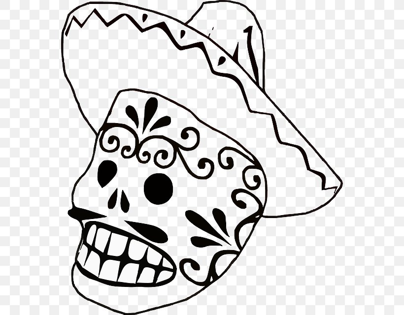 Mexican Cuisine Calavera Mexico Sombrero Clip Art, PNG, 572x640px, Mexican Cuisine, Art, Artwork, Black, Black And White Download Free