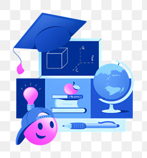 Graduation - Educational Items With Graduation Cap PNG