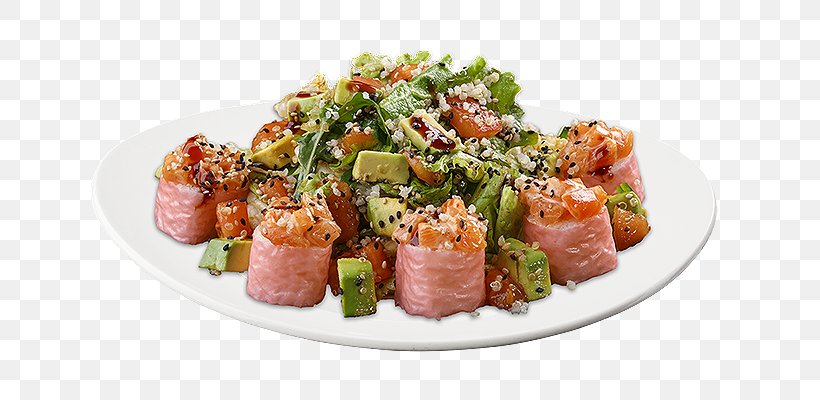 Salad Smoked Salmon Sushi Vegetarian Cuisine Pasta, PNG, 640x400px, Salad, Appetizer, Asian Cuisine, Asian Food, Cuisine Download Free