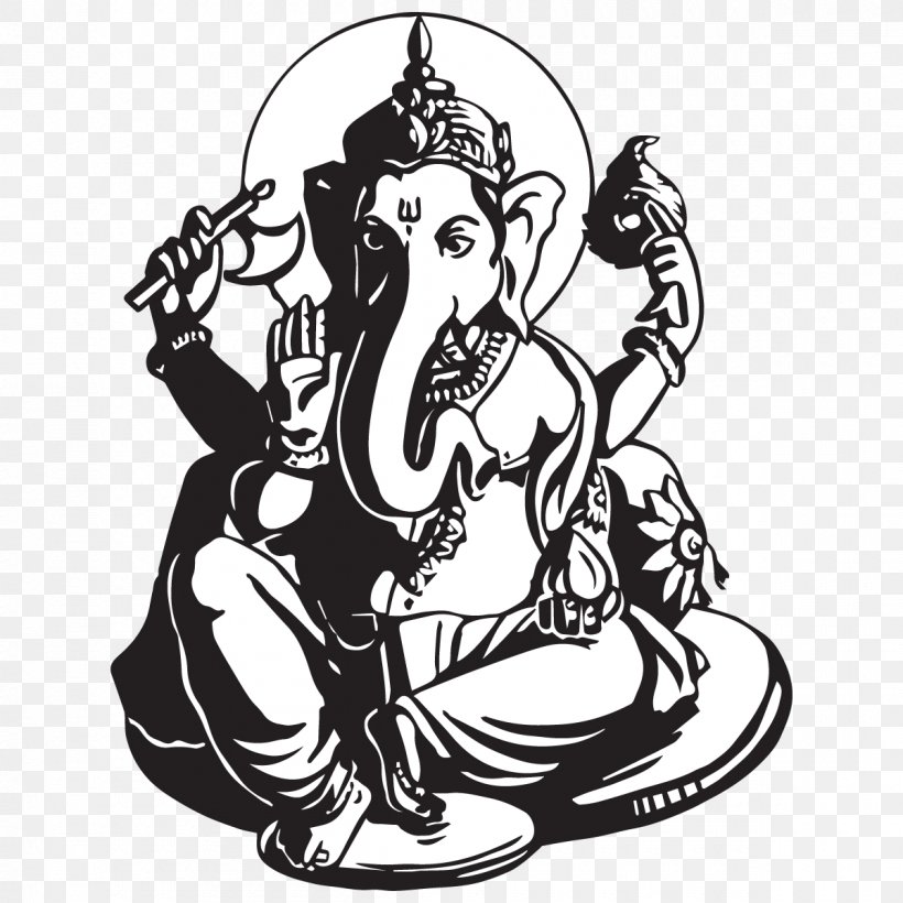 Ganesha Wall Decal Canvas Drawing, PNG, 1200x1200px, Ganesha, Art, Black, Black And White, Canvas Download Free