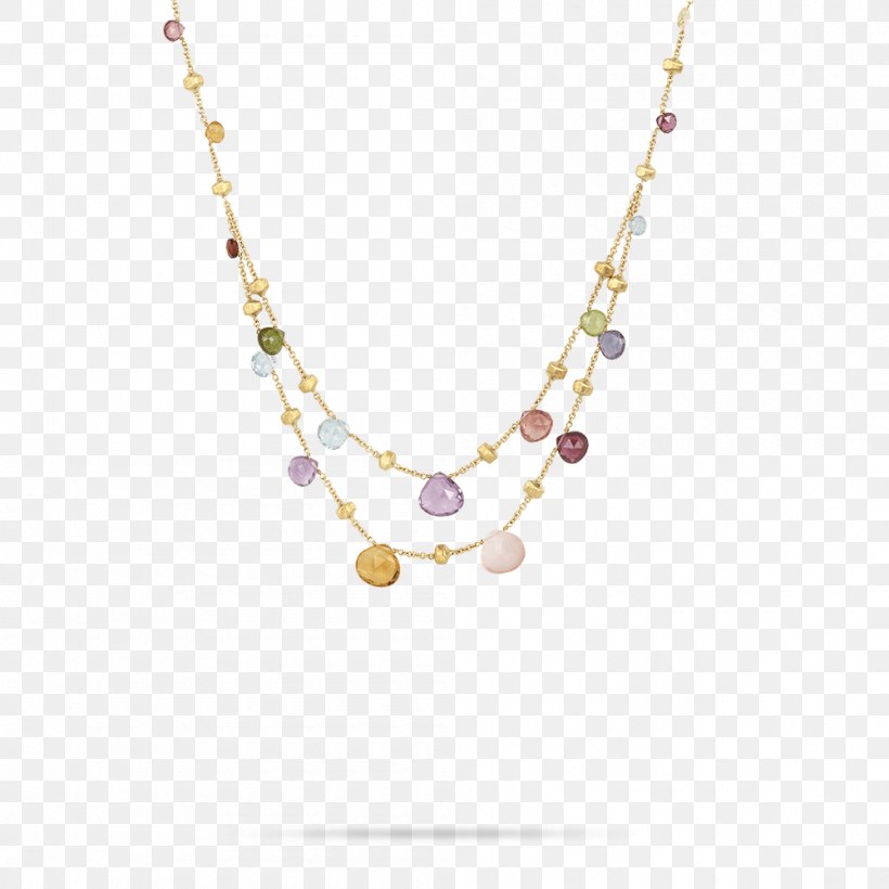 Marco Bicego Paradise Necklace Gemstone Jewellery Marco Bicego Paradise Gold & Mixed Stone Graduated Two Strand Necklace, PNG, 1000x1000px, Necklace, Bead, Body Jewelry, Chain, Charms Pendants Download Free