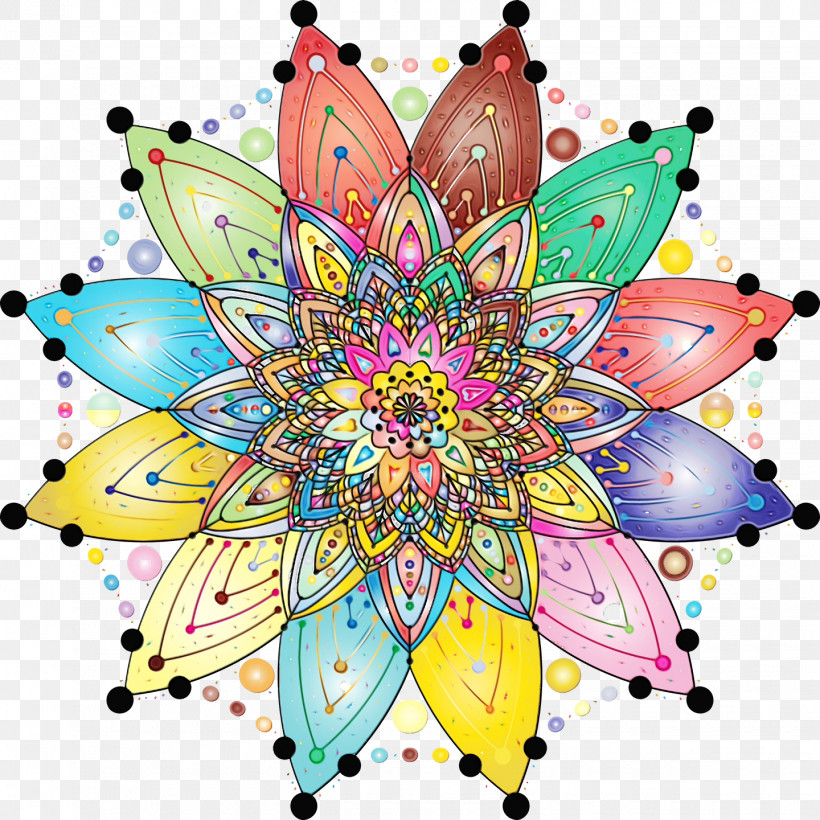 Cut Flowers Symmetry Pattern Line Point, PNG, 1440x1440px, Watercolor, Cut Flowers, Flower, Line, Paint Download Free