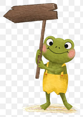 Frog Holding Wooden Sign - Cute Frog Carrying Wooden Sign PNG