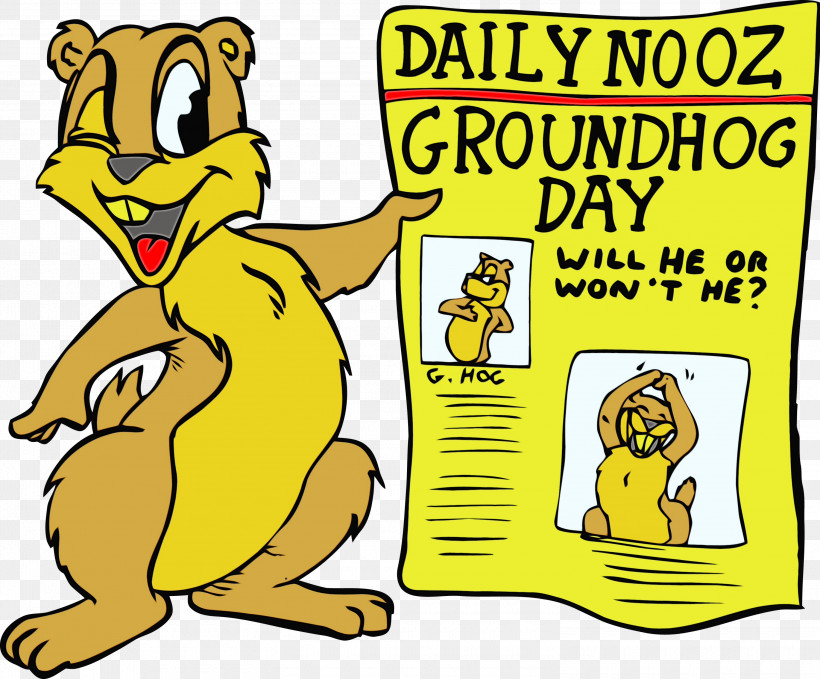 Cartoon Yellow Animal Figure Humour, PNG, 3000x2487px, Groundhog Day, Animal Figure, Cartoon, Groundhog, Happy Groundhog Day Download Free