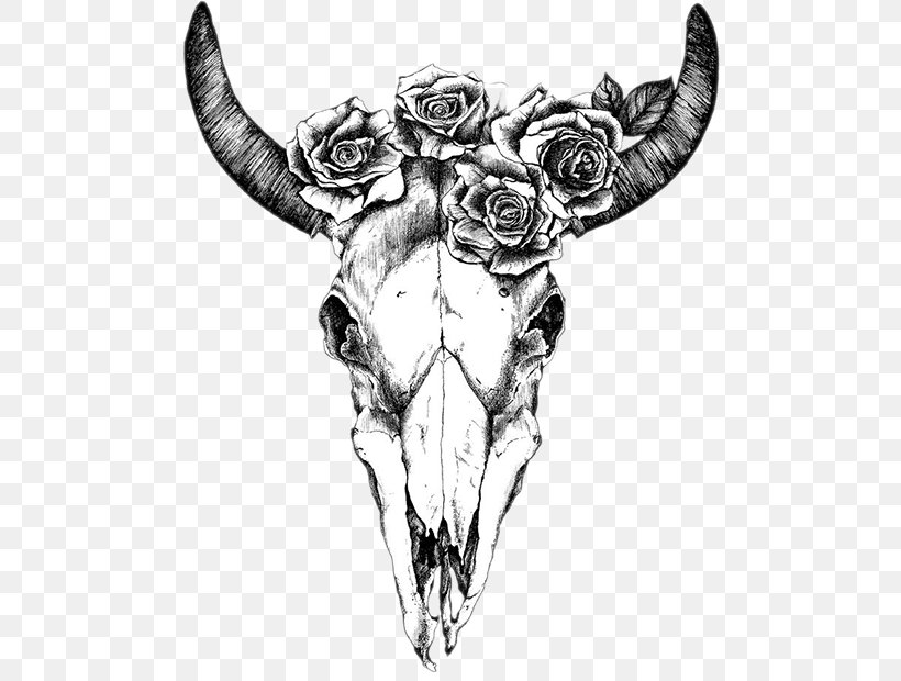 Texas Longhorn Drawing Human Skull Symbolism Bull, PNG, 500x620px, Texas Longhorn, Art, Black And White, Bone, Bull Download Free