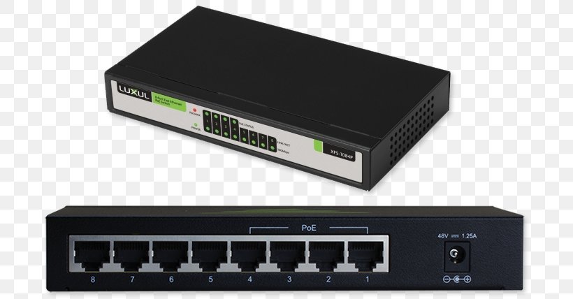 Network Switch Power Over Ethernet Wireless Access Points Computer Network Gigabit Ethernet, PNG, 708x428px, Network Switch, Audio Receiver, Computer Component, Computer Network, Electronic Component Download Free