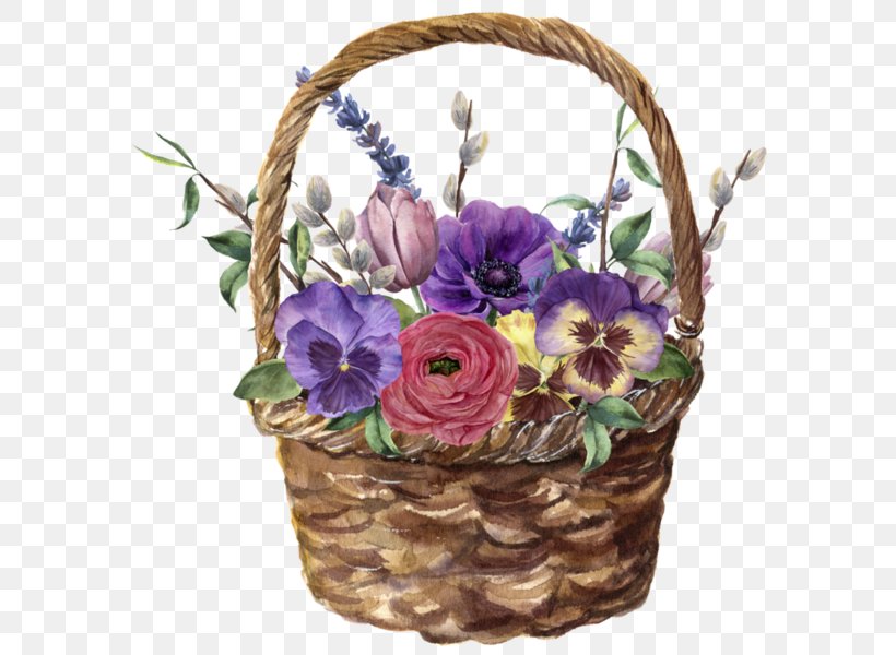 Floral Design Watercolor Painting Flower Basket, PNG, 600x600px, Floral Design, Artificial Flower, Basket, Cut Flowers, Easter Basket Download Free