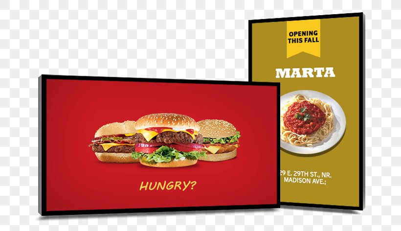 Cheeseburger Fast Food Restaurant Digital Signs, PNG, 737x472px, Cheeseburger, Advertising, American Food, Business, Convenience Food Download Free