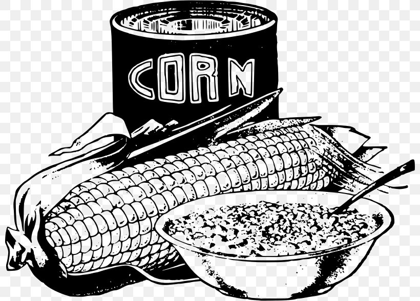 Corn Soup Corn On The Cob Creamed Corn Popcorn Cuisine, PNG, 800x588px, Corn Soup, Black And White, Brand, Canning, Cookware And Bakeware Download Free