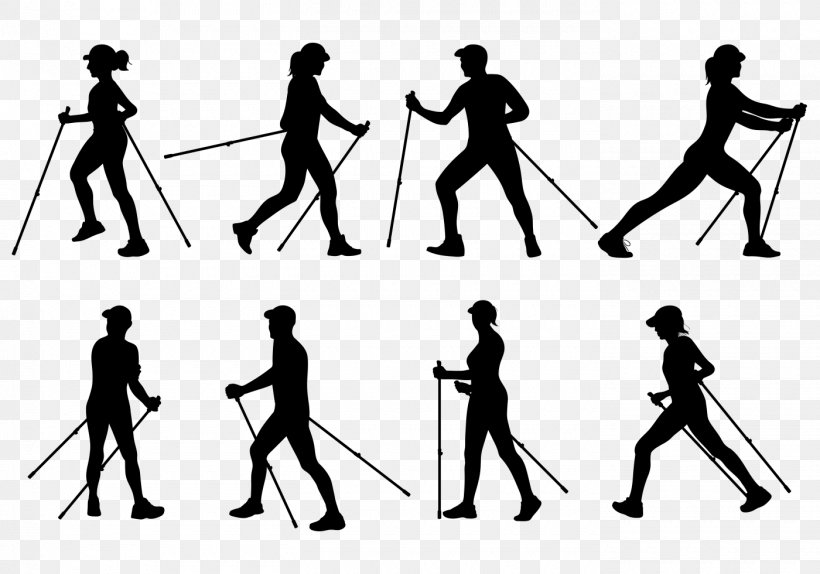 Silhouette Walking Ski Poles, PNG, 1400x980px, Silhouette, Area, Black, Black And White, Drawing Download Free