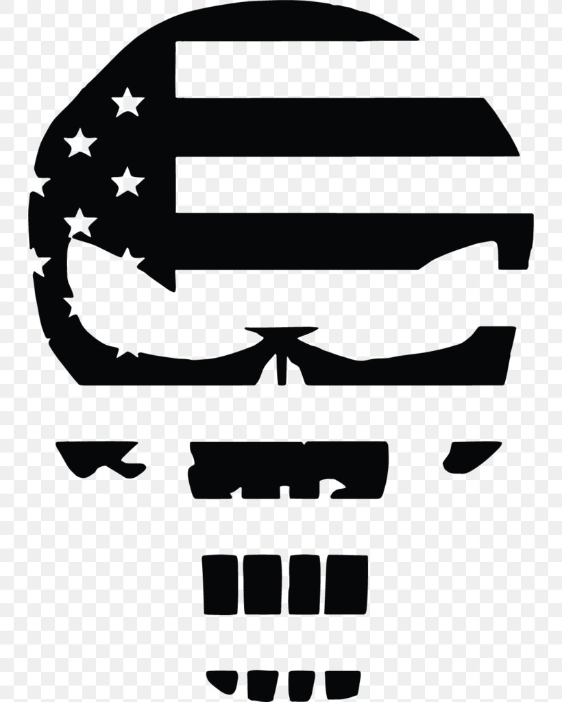 Clip Art United States Of America Punisher Flag Of The United States Decal, PNG, 738x1024px, United States Of America, Black, Black And White, Decal, Flag Download Free