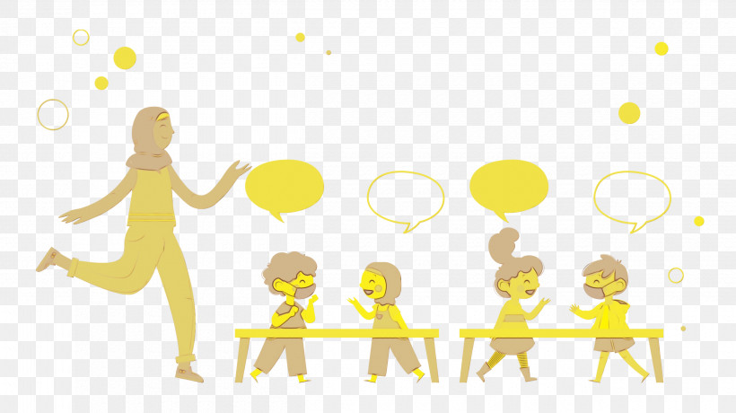 Logo Cartoon Yellow Happiness Line, PNG, 2500x1403px, Classroom, Behavior, Cartoon, Conversation, Happiness Download Free