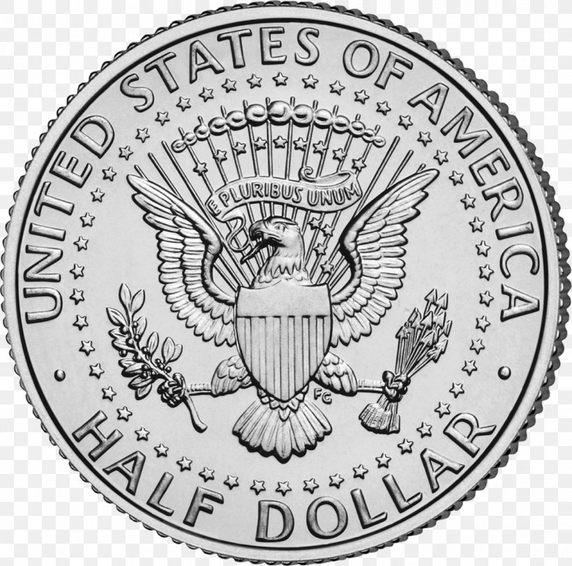 Kennedy Half Dollar Dollar Coin United States Dollar, PNG, 1139x1129px, United States, Black And White, Brand, Coin, Crest Download Free