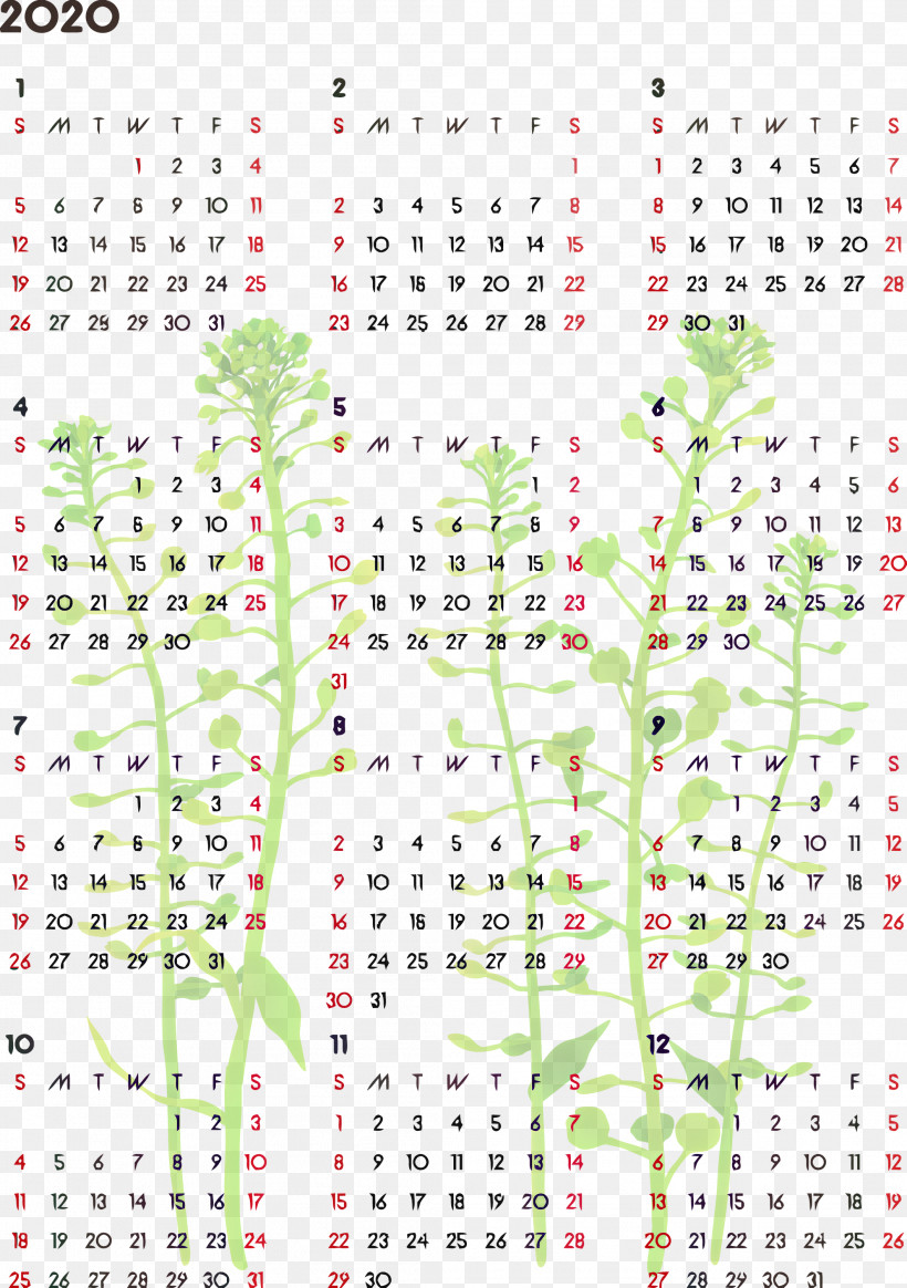 2020 Yearly Calendar Printable 2020 Yearly Calendar Year 2020 Calendar, PNG, 2112x3000px, 2020 Calendar, 2020 Yearly Calendar, Green, Line, Printable 2020 Yearly Calendar Download Free