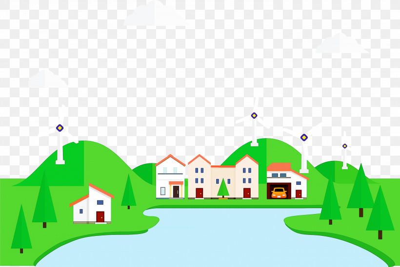 Eco Town, PNG, 3000x2009px, Eco, Cartoon, Geometry, Green, House Of M Download Free