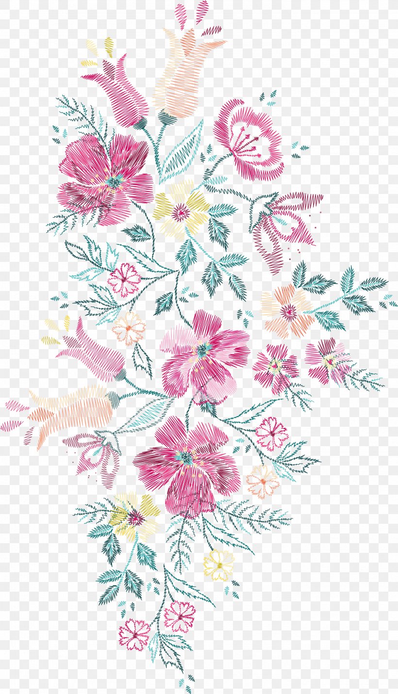Flower Embroidery Euclidean Vector Floral Design, PNG, 2752x4804px, Flower, Art, Creative Arts, Cross Stitch, Cut Flowers Download Free
