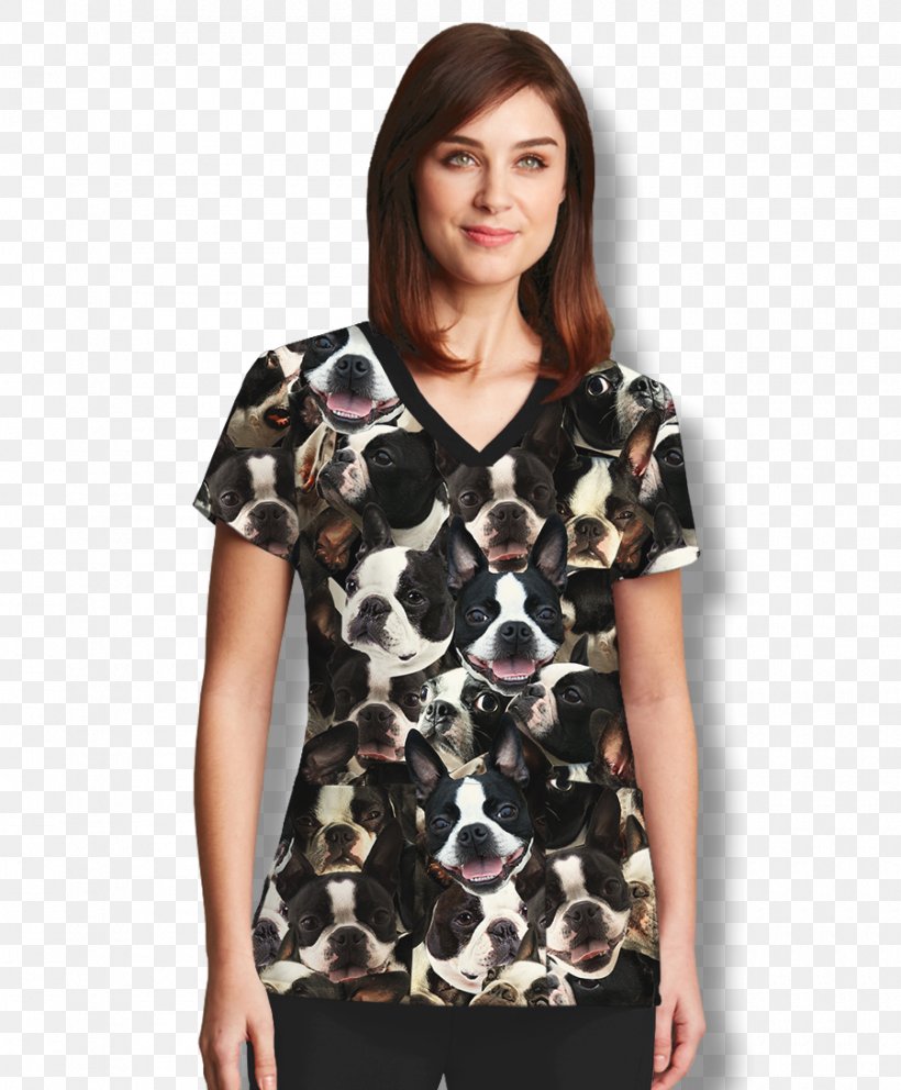 T-shirt Boston Terrier Sleeve Tube Top Scrubs, PNG, 900x1089px, Tshirt, Blazer, Blouse, Boston Terrier, Clothing Download Free