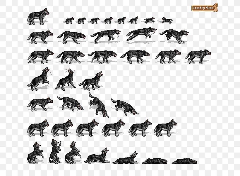 RPG Maker 2000 Sprite Gray Wolf PlayStation, PNG, 690x600px, 2d Computer Graphics, Rpg Maker 2000, Animal Migration, Animation, Black And White Download Free