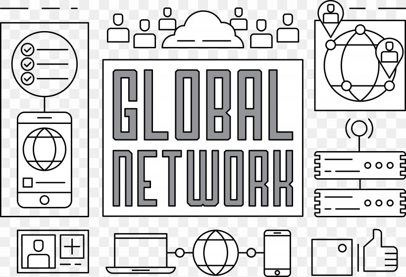 Globe Global Network Computer Network Icon, PNG, 5470x3746px, Globe, Area, Black And White, Brand, Business Download Free