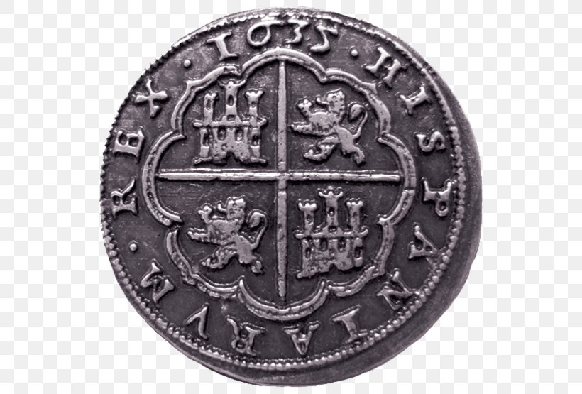 Silver Coin Spanish Dollar Spain Spanish Real, PNG, 555x555px, Coin, Coin Collecting, Currency, Doubloon, Gold Download Free