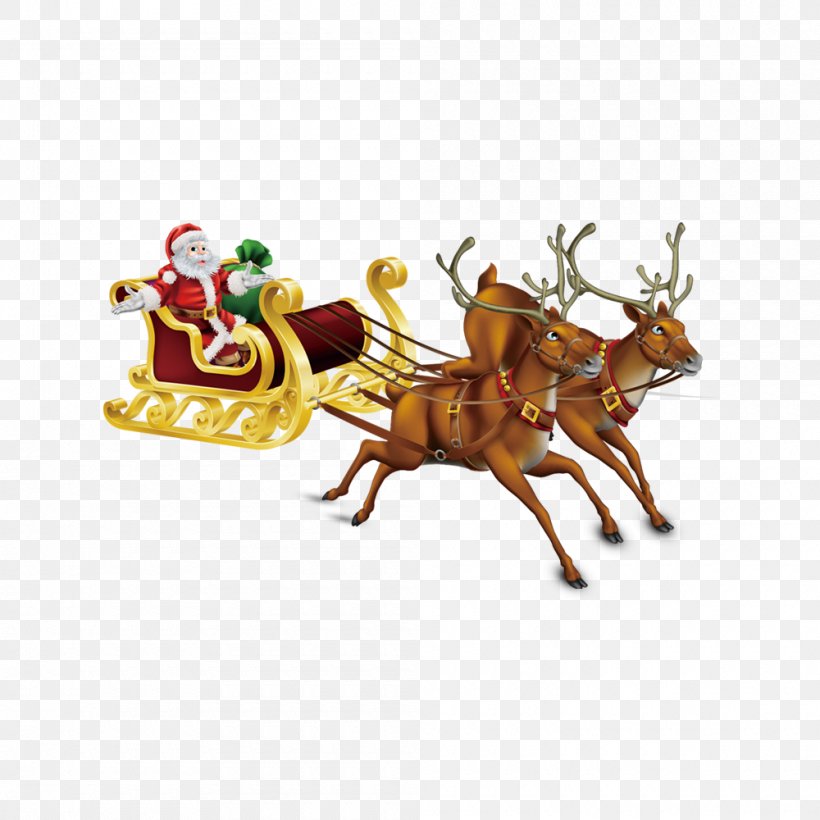 Santa Claus Reindeer Sled Christmas, PNG, 1000x1000px, Santa Claus, Cartoon, Christmas, Christmas Card, Christmas Ornament Download Free