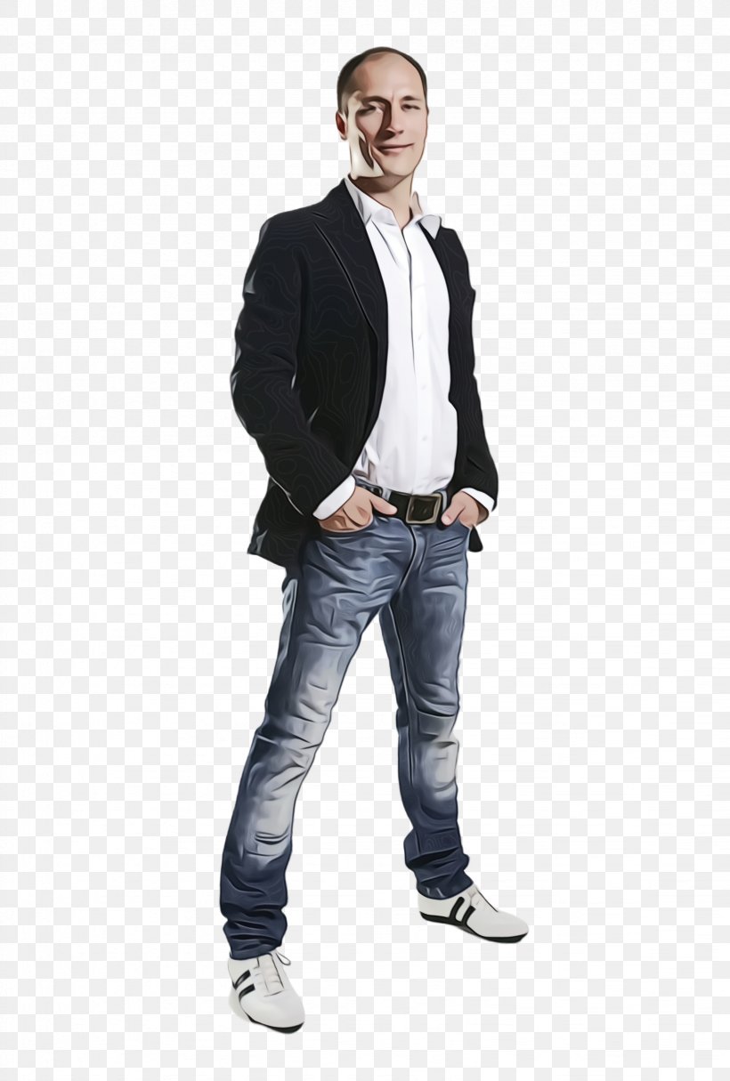Clothing Blazer Jeans Suit Standing, PNG, 1644x2436px, Watercolor, Blazer, Clothing, Denim, Footwear Download Free