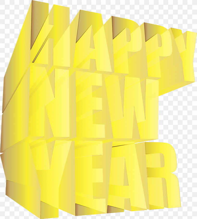 Yellow, PNG, 2697x3000px, Happy New Year, New Year, Paint, Watercolor, Wet Ink Download Free