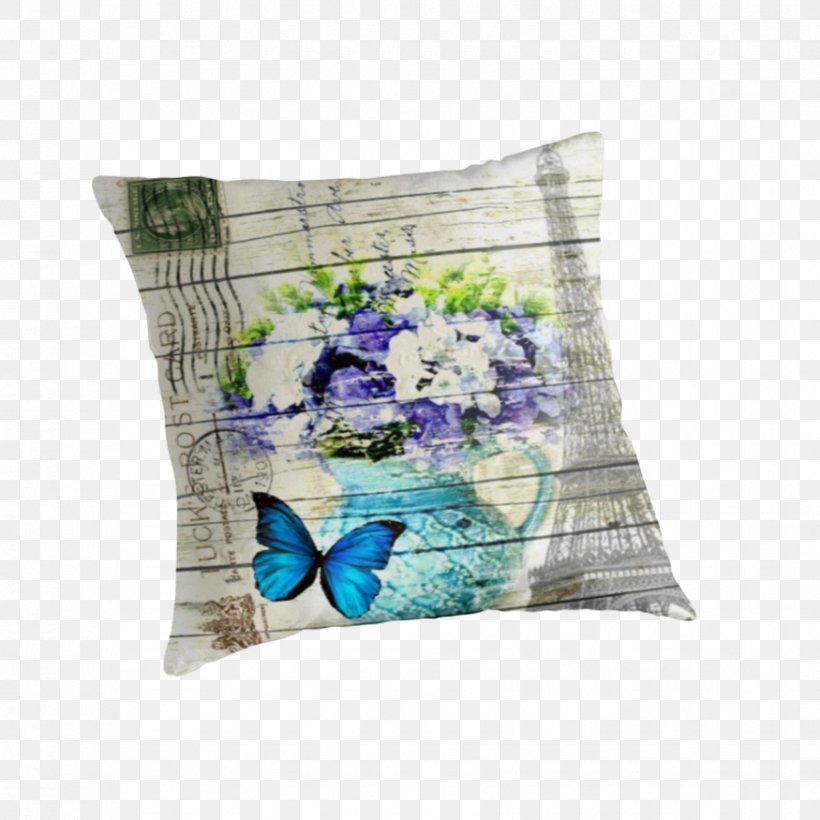 Eiffel Tower Butterfly Throw Pillows Cushion, PNG, 875x875px, Eiffel Tower, Blue, Butterflies And Moths, Butterfly, Curtain Download Free