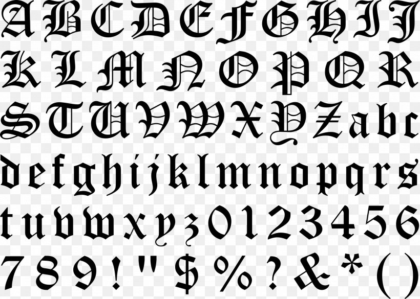 Blackletter Typeface Gothic Alphabet Font, PNG, 2000x1427px, Blackletter, Alphabet, Area, Black And White, Calligraphy Download Free