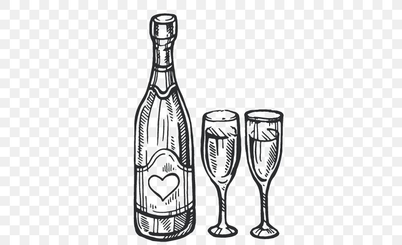 Champagne Glass Bottle Drawing Wine, PNG, 500x500px, Champagne, Barware, Black And White, Bottle, Champagne Glass Download Free