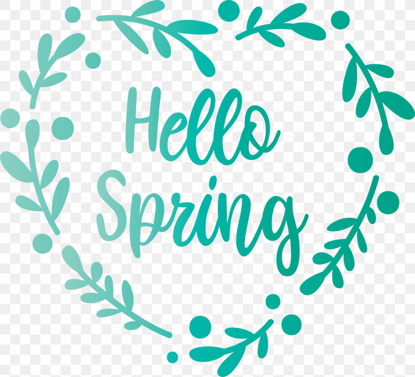 Hello Spring Spring, PNG, 3000x2725px, Hello Spring, Aqua, Calligraphy, Green, Leaf Download Free