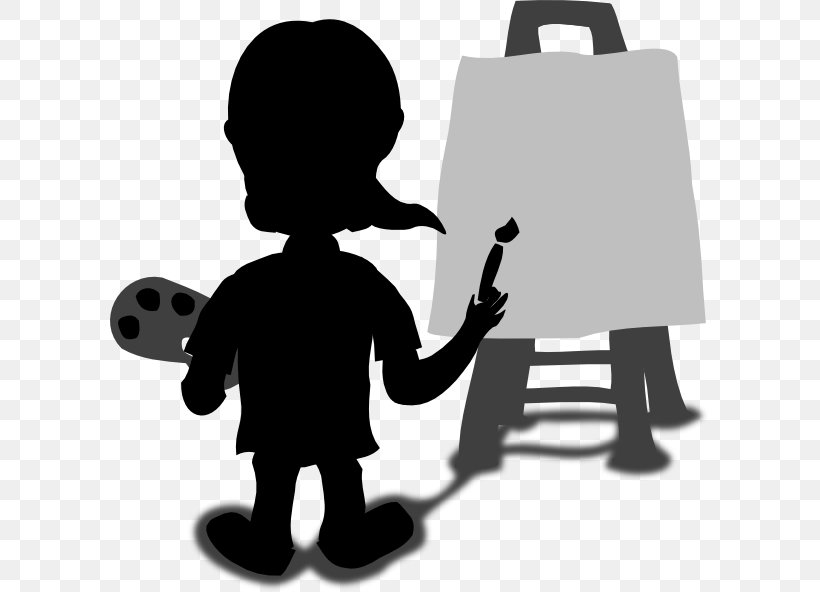 Silhouette Painting Cartoon Clip Art, PNG, 600x592px, Silhouette, Art, Artist, Black And White, Canvas Download Free