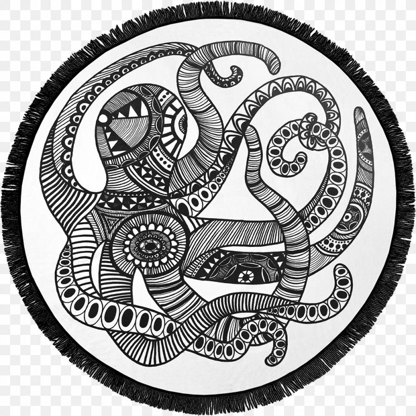 Towel Octopus Blanket Beach Tapestry, PNG, 1024x1024px, Towel, Art, Bathroom, Beach, Black And White Download Free