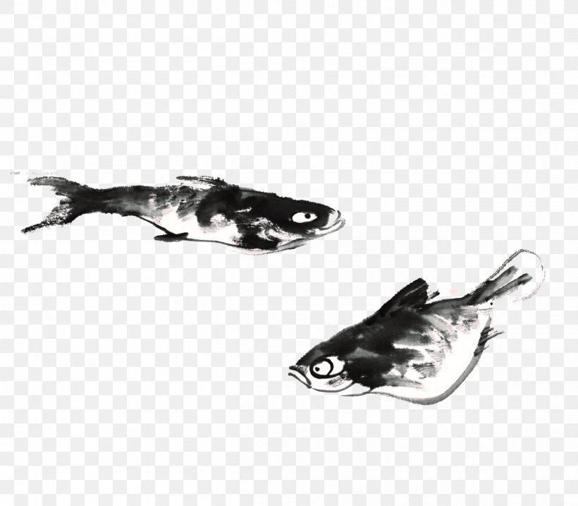 Ink Wash Painting Fish Black And White, PNG, 1253x1097px, Ink Wash Painting, Art, Birdandflower Painting, Black, Black And White Download Free