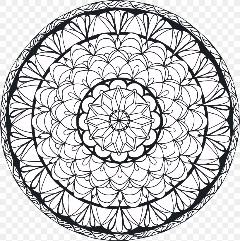 Mandala Drawing Coloring Book Meditation, PNG, 2290x2301px, Mandala, Area, Bicycle Wheel, Black And White, Buddhism Download Free