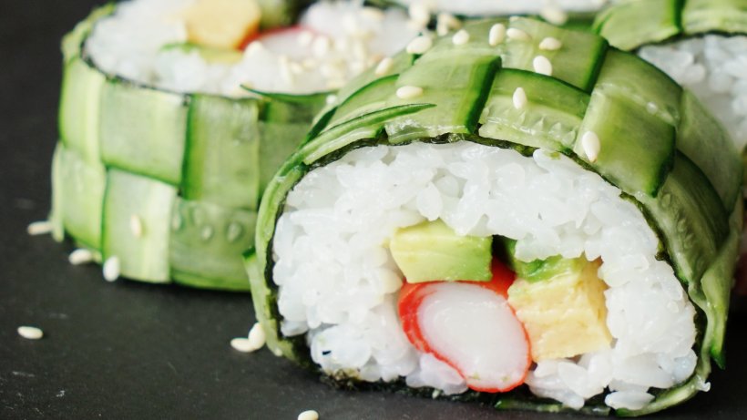 Sushi California Roll Japanese Cuisine Makizushi Sashimi, PNG, 1920x1080px, Sushi, Asian Food, California Roll, Comfort Food, Crab Meat Download Free