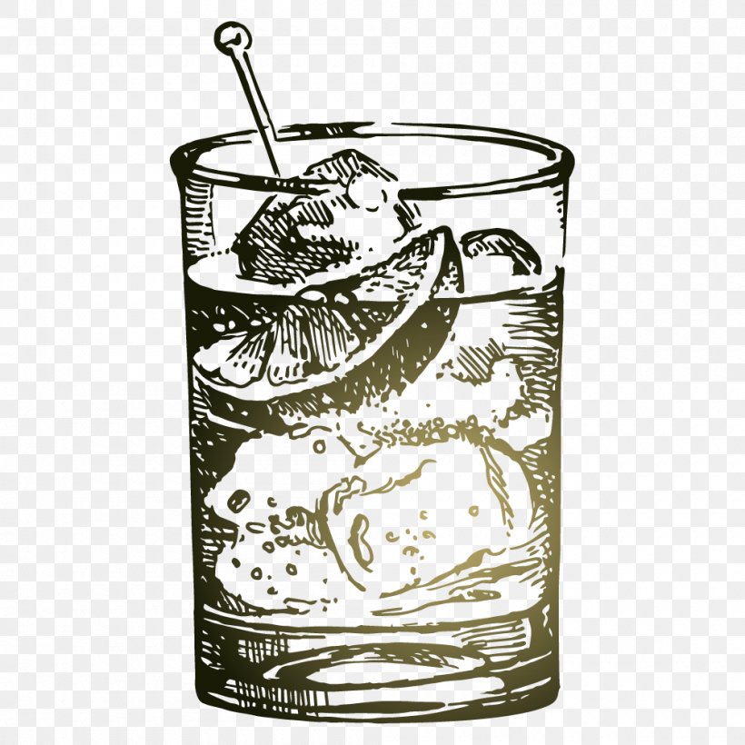 Gin And Tonic Cocktail Martini Gin And Bear It, PNG, 1000x1000px, Gin And Tonic, Alcoholic Beverages, Black And White, Cocktail, Drawing Download Free