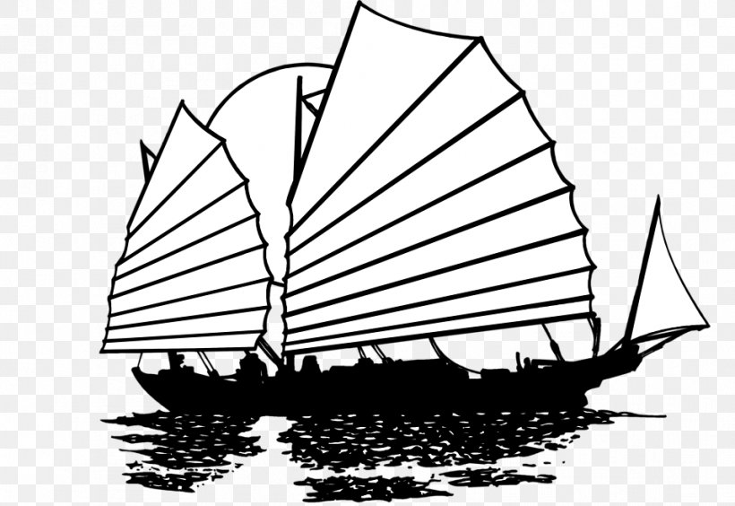 Boat Junk Sail Clip Art, PNG, 958x660px, Boat, Artwork, Barque, Black And White, Brigantine Download Free