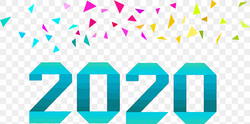 Happy New Year 2020 New Years 2020 2020, PNG, 3000x1486px, 2020, Happy New Year 2020, Aqua, Green, Line Download Free