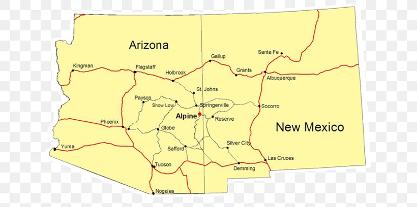 Arizona / New Mexico Map Alpine Flagstaff, PNG, 680x408px, New Mexico, Alpine, Area, Arizona, Blue River Download Free