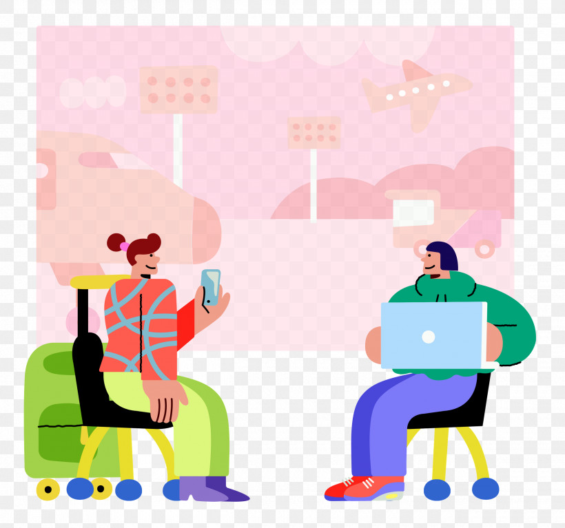Waiting For Flight, PNG, 2500x2340px, Cartoon, Behavior, Happiness, Human, Play M Entertainment Download Free